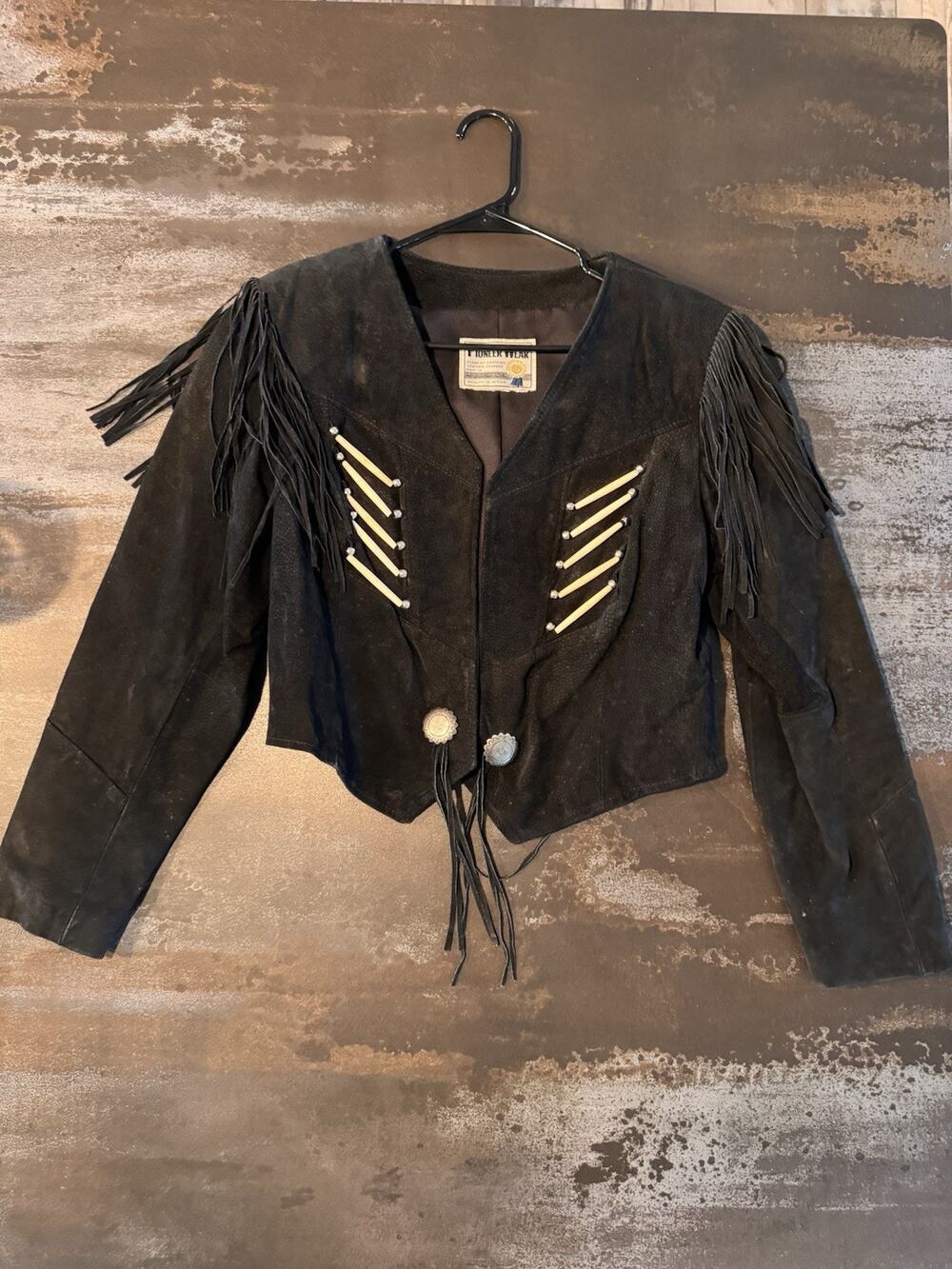 Pioneer Wear Women's Black Western Fringe Concho Lined Jacket Size S Button